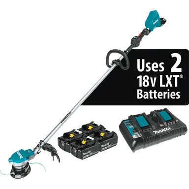 Makita XRU15PT1, kit: Makita XRU15PT1 18V X2 (36V) LXT Brushless Cordless String Trimmer 5.0Ah Kit with 4 Batteries