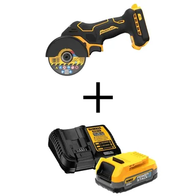 DeWalt DCS438BW034C, bundle: 20V XR Cordless 3 in. Cut-Off Tool and 20V MAX POWERSTACK Compact Battery Starter Kit