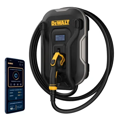 DeWalt DXPAEV048-BL, standalone tool: Level-2 Wall Mounted Electric Vehicle EV Charger up to 48 Amps, 240-Volt AC 11.5 Kw, 25 ft. Cable, Weatherproof, Black