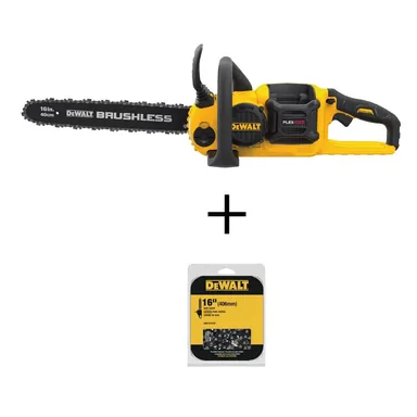 DeWalt DCCS670BW1DT612, bundle: FLEXVOLT 60-Volt MAX 16 in. Brushless Cordless Battery Powered Chainsaw (Tool Only) with Extra 16 in. Chain
