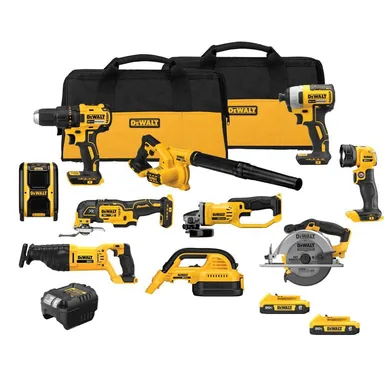 DeWalt DCK1021D2, bundle: 20-Volt Max Lithium-Ion 10-Tool Cordless Combo Kit with Two 2.0 Ah Batteries, Charger and 2 Bags