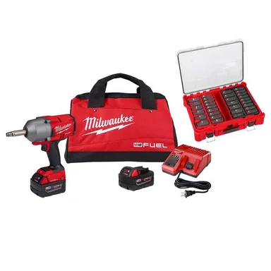 Milwaukee 2769-22R-49-66-6806, bundle: M18 FUEL ONE-KEY 18V Li-Ion Brushless Cordless 1/2 in. Ext Anvil Impact Wrench w/ Batteries & Impact Socket Set