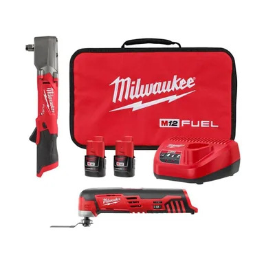 Milwaukee 2565-22-2426-20, bundle: M12 FUEL 12V Lithium-Ion Brushless Cordless 1/2 in. Right Angle Impact Wrench Kit w Two 2.0 Ah Batteries & Multi-Tool
