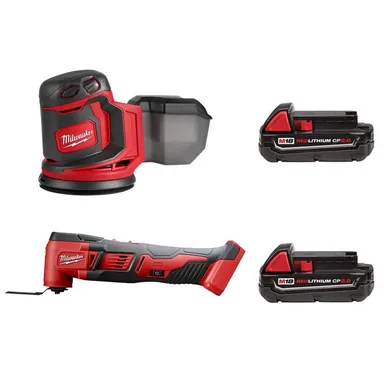 Milwaukee 2648-20-2626-20-48-11-1820-48-11-1820, bundle: M18 18V Lithium-Ion Cordless 5 in. Random Orbit Sander with Multi-Tool and (2) 2.0 Ah Compact Batteries