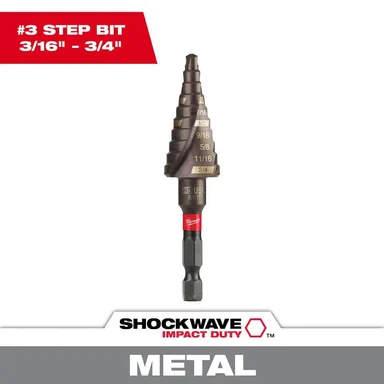Milwaukee 48-89-9243, accessory: SHOCKWAVE 3/16 in. - 3/4 in. #3 Impact-Rated Titanium Step Drill Bit (10-Steps)