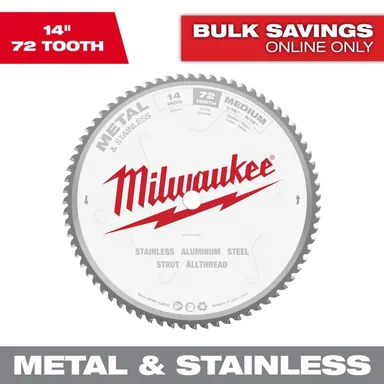Milwaukee 48-40-4505, accessory: 14 in. x 72 Carbide Teeth Metal & Stainless Cutting Circular Saw Blade