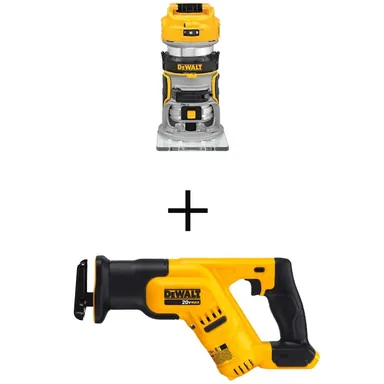 DeWalt DCW600BW387, bundle: 20V MAX XR Lithium-Ion Cordless Brushless Router and 20V Compact Reciprocating Saw (Tools Only)