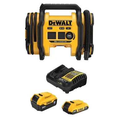 DeWalt DCC020IBW225-2C, bundle: 20-Volts MAX Lithium-Ion Cordless Electric Portable Inflator with 20-Volts MAX 5. 0Ah and 2. 0Ah Batteries and Charger