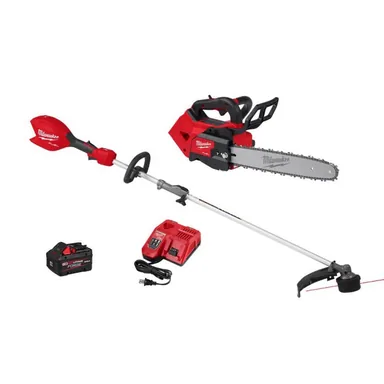 Milwaukee 2826-20T-3016-21ST, bundle: M18 FUEL 14 in. Top Handle 18V Battery Powered Brushless Cordless Chainsaw w/ String Trimmer, 8.0 Ah Battery, Charger