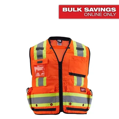 Milwaukee 48-73-5168, accessory: 4X-Large/5X-Large Orange Class-2 Surveyor's High Visibility Safety Vest with 27-Pockets (photograph from the Home Depot listing)