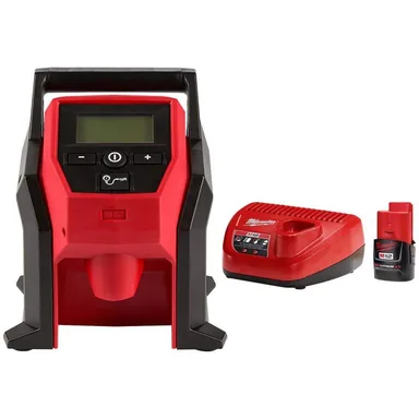 Milwaukee 2475-20-48-59-2420, bundle: M12 12-Volt Lithium-Ion Cordless Electric Portable Inflator with Compact Battery Pack 2.0Ah and Charger Starter Kit