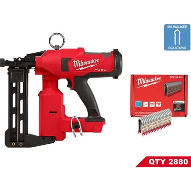 Milwaukee 2843-20-MPU134-960X3, bundle: M18 FUEL 18-Volt Brushless Cordless Utility Fencing Stapler w/1-3/4 in. 9-Gauge Galvanized Staples 960 per Box (3-Pack)