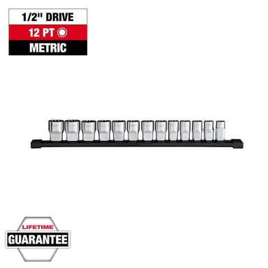 Milwaukee 48-22-9522, unpowered: 1/2 in. Drive Metric 12-Point Socket Set (13-Piece)
