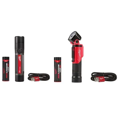 Milwaukee 2160-21-2113-21, bundle: 800 Lumens LED USB Rechargeable Fixed Focus Flashlight & 500 Lumens LED Pivoting REDLITHIUM USB Flashlight (2-Pack)