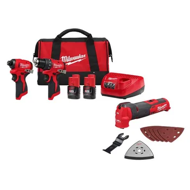 Milwaukee 3494-22-2526-20, bundle: M12 12-Volt Lithium-Ion Brushless Cordless Subcompact Drill & Impact Driver Combo Kit w Oscillating Multi Tool (3-Tool)