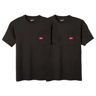 Milwaukee 605B-XL-605B-XL, bundle: Men's X-Large Black GRIDIRON Cotton/Polyester Gen ll Short-Sleeve Pocket T-Shirt (2-Pack)