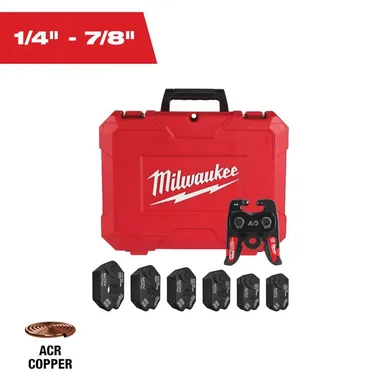 Milwaukee 49-16-2661MX, accessory: 1/4 in. - 7/8 in. Streamline ACR Copper Pivoting Press Ring Kit for M18 FORCE LOGIC Press Tools (photograph from the Home Depot listing)