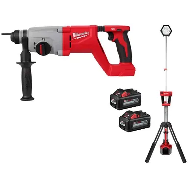 Milwaukee 2613-20-2131-20-48-11-1862, bundle: M18 18V Lithium-Ion Brushless Cordless 1 in. SDS-Plus D-Handle Rotary Hammer w/Rocket Tower Light & (2) 6.0Ah Batteries