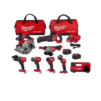 Milwaukee 3697-27-2848-20, bundle: M18 FUEL 18V Lith-Ion Brushless Cordless Combo Kit w/ Two 5.0 Ah Batteries, 1 Charger, 2 Tool Bags (7-Tool) w/ Inflator
