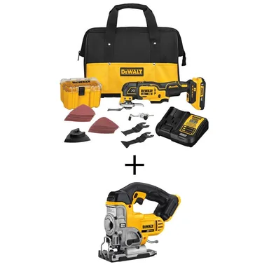 DeWalt DCS356D1WDCS331, bundle: 20V MAX XR Cordless Brushless 3-Speed Oscillating Multi Tool, 20V Jigsaw, and (1) 20V 2.0Ah Battery