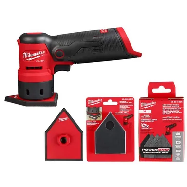 Milwaukee 2531-20-48-80-5406-49-36-2531-48-80-5402, bundle: M12 12-Volt FUEL Lithium-Ion Cordless Orbital Detail Sander Tool-Only W/Assorted Sanding Sheets, Sander Pad & Sponge Pad