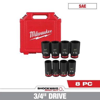 Milwaukee 49-66-7018, accessory: SHOCKWAVE 3/4 in. Drive SAE Deep Well Impact 6 Point Impact Socket Set (8-Piece) (photograph from the Home Depot listing)