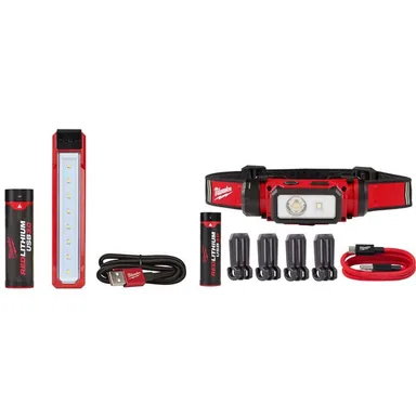 Milwaukee 2112-21-2163-21, bundle: 445 Lumens LED REDLITHIUM USB Rover Pocket Flood Light & 600 Lumens LED REDLITHIUM Hard Hat Headlamp (2-Pack)