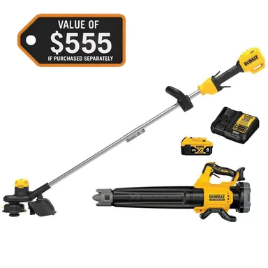 DeWalt DCKO215M1, bundle: 20V MAX Cordless Lithium-Ion String Trimmer and Blower Combo Kit with (1) 4.0 Ah Battery and Charger (photograph from the Home Depot listing)