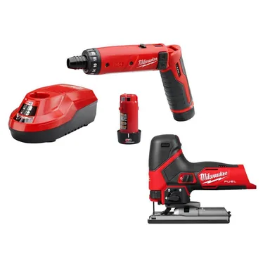 Milwaukee 2101-22-2545-20, bundle: M4 4V Lithium-Ion Cordless 1/4 in. Hex Screwdriver 2-Battery Kit, & Jig Saw