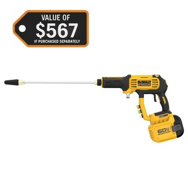 DeWalt DCPW1000X1, kit: FLEXVOLT 60V MAX 1000 PSI 1.0 GPM Cold Water Cordless Battery Power Cleaner Kit w/(1) FLEXVOLT 3 Ah Battery and Charger (photograph from the Home Depot listing)