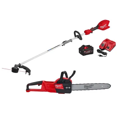 Milwaukee 3016-21ST-2727-20, bundle: M18 FUEL 18V 16 in. Brushless Cordless Battery Powered QUIK-LOK String Trimmer 8.0 Ah FORGE Kit w/ 16 in. Chainsaw