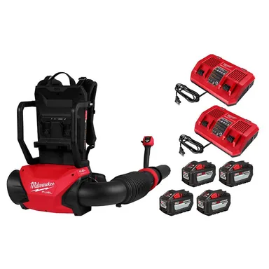Milwaukee 3009-24HD, kit: M18 FUEL 155 MPH 650 CFM 18V Brushless Cordless Dual Battery Backpack Blower Kit w/(4) 12.0 Ah Batteries, (2) Chargers