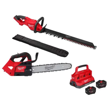 Milwaukee 3034-20-2826-20T-48-59-1842F, bundle: M18 FUEL 18V 30 in. Brushless Cordless Battery Hedge Trimmer w/ M18 Top Handle Chainsaw, M18 FORGE 12.0 Ah Starter Kit