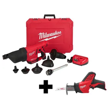 Milwaukee 2572B-21-2420-20, bundle: M12 12V Lithium-Ion Cordless Drain Cleaning Airsnake Air Gun Kit with M12 HACKZALL Reciprocating Saw