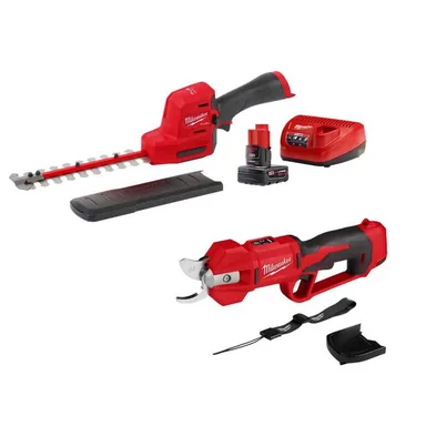 Milwaukee 2534-20-2533-21, bundle: M12 12V Cordless Brushless Pruner Shears with M12 8 in. Hedge Trimmer, 4.0 Ah Battery, Charger