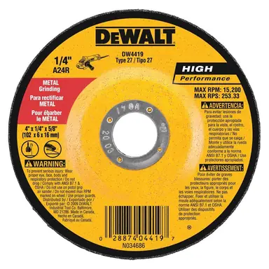 DeWalt DW4419, accessory: 4 in. x 1/4 in. x 5/8 in. General Purpose Metal Grinding Wheel