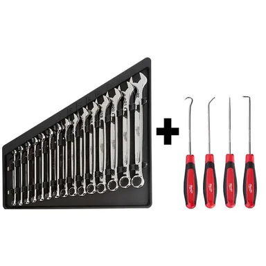 Milwaukee 48-22-9515-48-22-9215, bundle: Combination Metric Wrench Mechanics Tool Set & Hook and Pick Set (19-Piece)