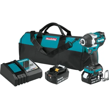 Makita XWT17T, kit: Makita XWT17T 18V LXT Lithium-Ion Brushless Cordless 4-Speed Mid-Torque 1/2-Inch Sq. Drive Impact Wrench with Friction Ring Anvil 5.0Ah Kit