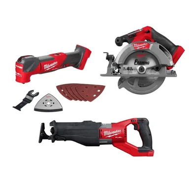 Milwaukee 2836-20-2722-20-2833-20, bundle: M18 FUEL 18V Lithium-Ion Cordless Brushless Oscillating Multi-Tool, SAWZALL Recip Saw, & 6-1/2 in. Circular Saw