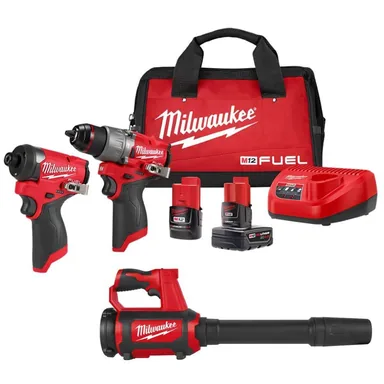Milwaukee 3497-22-0852-20, bundle: M12 FUEL 12-Volt Lithium-Ion Brushless Cordless Hammer Drill and Impact Driver Combo Kit with Compact Spot Blower