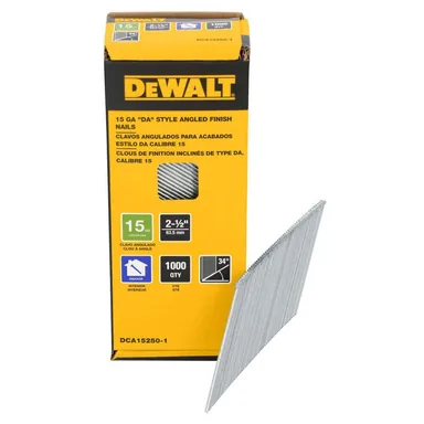 DeWalt DCA15250-1, accessory: 2-1/2 in. x 15-Gauge 34-Degree DA Bright Finish Nails (1000-Pack)