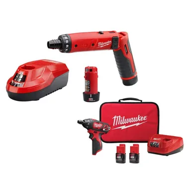 Milwaukee 2101-22-2401-22, bundle: M4 4V Lithium-Ion Cordless 1/4 in. Hex Screwdriver 2-Battery Kit, & M12 Screwdriver Kit