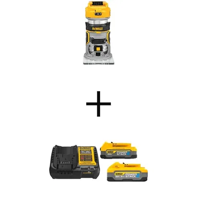 DeWalt DCW600BWP315-2C, bundle: 20V MAX XR Lithium-Ion Cordless Brushless Fixed Base Compact Router with Power stack 5Ah and 1.7Ah Batteries and Charger