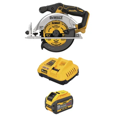 DeWalt DCS565BWDCB609C, bundle: 20V MAX Lithium-Ion Cordless Brushless 6-1/2 in. Sidewinder Style Circular Saw with 20V/60V MAX flexvolt 9 Ah Battery