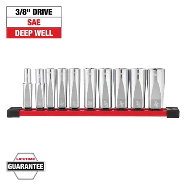 Milwaukee 48-22-9405, unpowered: 3/8 in. Drive SAE Deep Well 6-Point Socket Set (10-Piece)