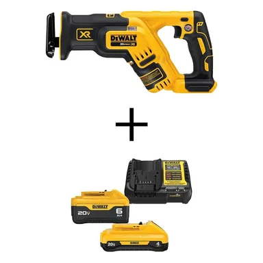 DeWalt DCS367BWCB2460C, bundle: 20V MAX XR Cordless Brushless Compact Reciprocating Saw with 20V 6.0Ah and 4.0Ah Batteries, Charger & Kit Bag