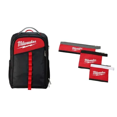 Milwaukee 48-22-8202-48-22-8183, bundle: 14 in. Low Profile Backpack with Multi-Size Zipper Tool Bags in Red (3-Pack)