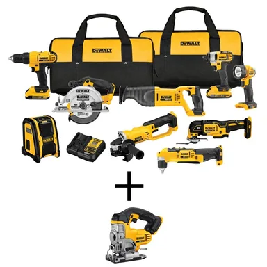 DeWalt DCK940D2WDCS331, bundle: 20V MAX Cordless 9 Tool Combo Kit, Cordless Jigsaw, and (2) 20V 2.0Ah Batteries