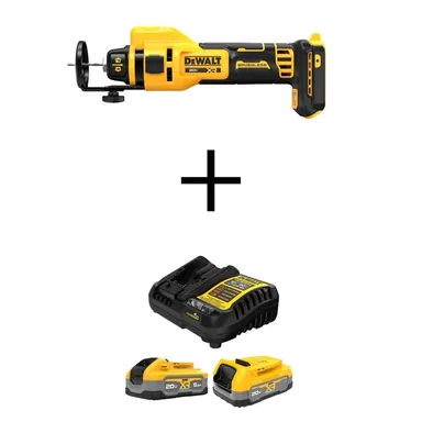 DeWalt DCE555BWP315-2C, bundle: XR 20V Lithium-Ion Cordless Rotary Drywall Cut-Out Tool with POWERSTACK 20V 5.0 Ah and 1.7 Ah Batteries and Charger