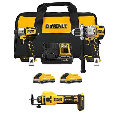 DeWalt DCK2101QQ2W555B, bundle: 20-Volt MAX Lithium-Ion Cordless 2-Tool Combo Kit and Drywall Cut-Out Tool with (2) 4.0 Ah Batteries Charger and Kit Bag